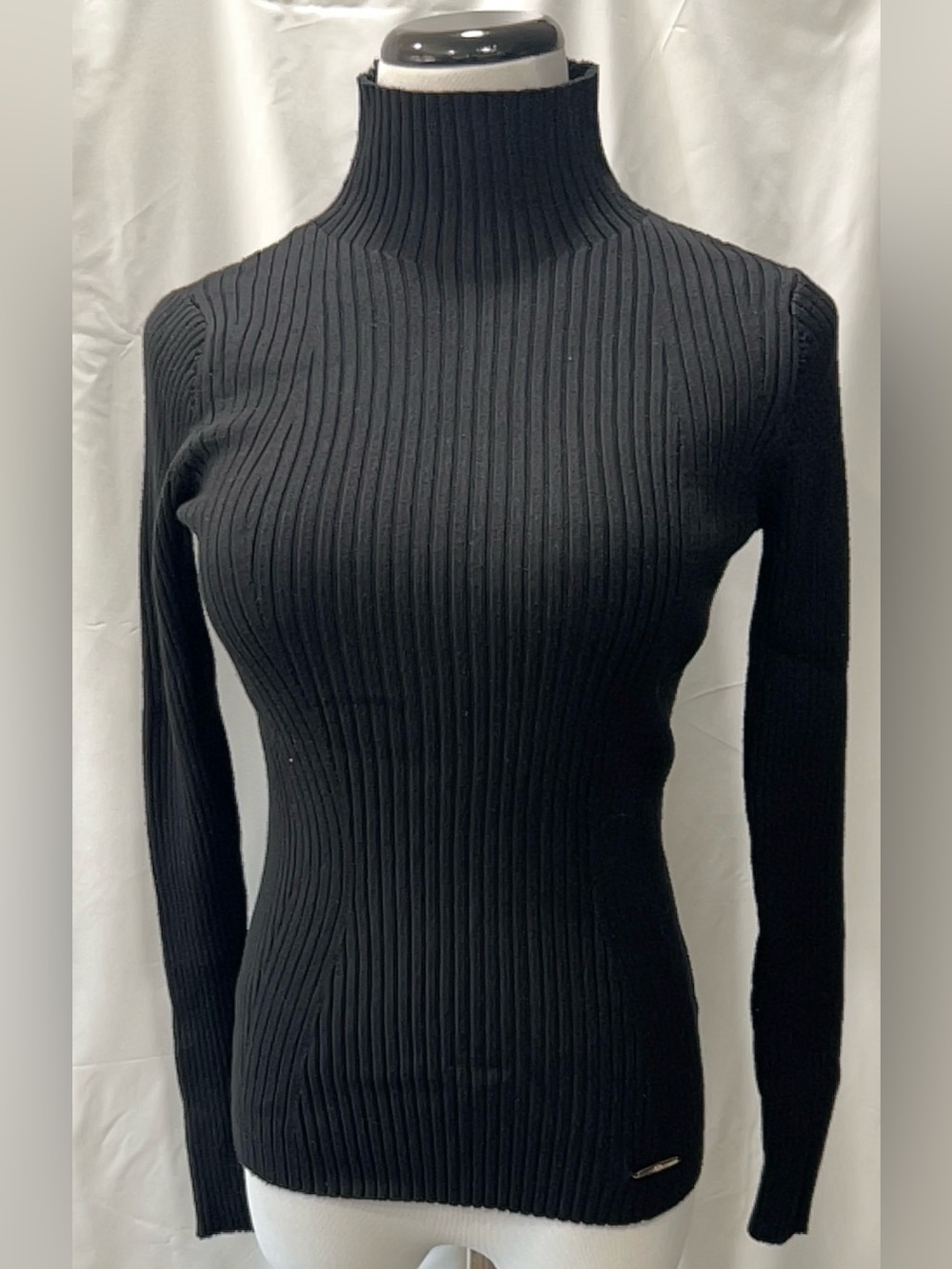 Elie Elie Tahari Black Ribbed Knit Mock Neck Sweater Top Size S Viscose Blend